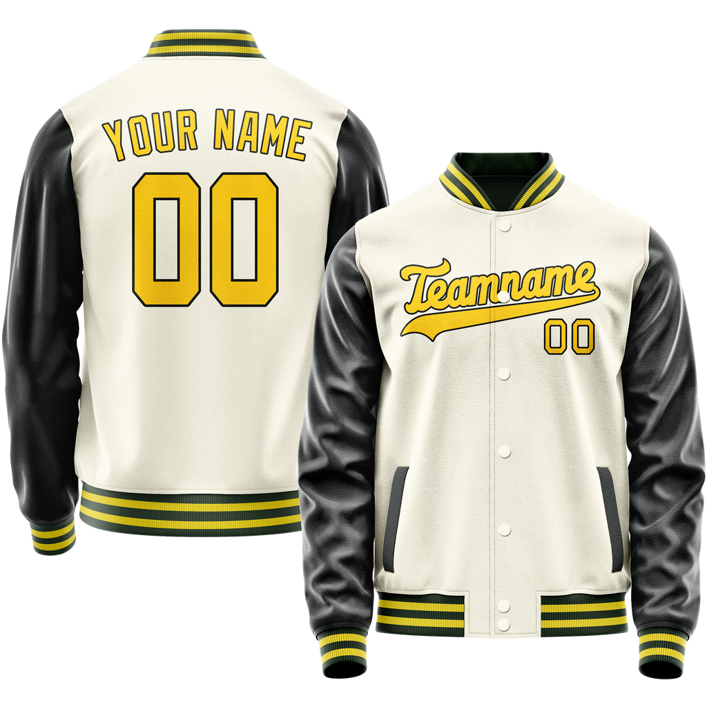 Personalized Cream & Black Solid Color Varsity Letterman Jacket