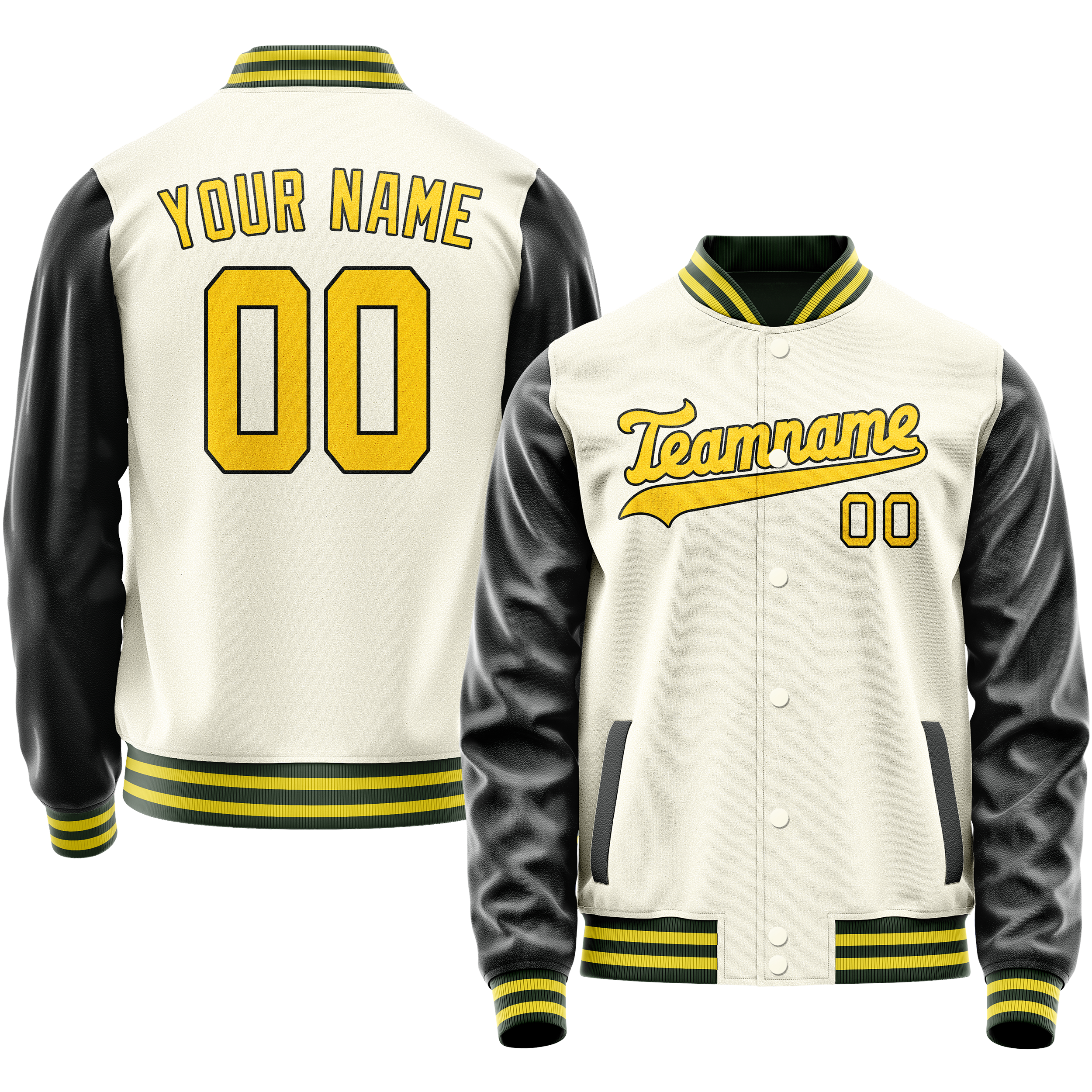 Personalized Cream & Black Solid Color Varsity Letterman Jacket