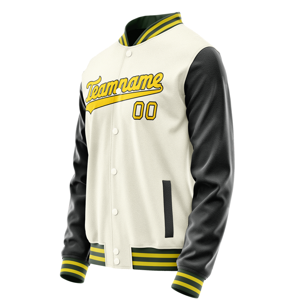 Personalized Cream & Black Solid Color Varsity Letterman Jacket