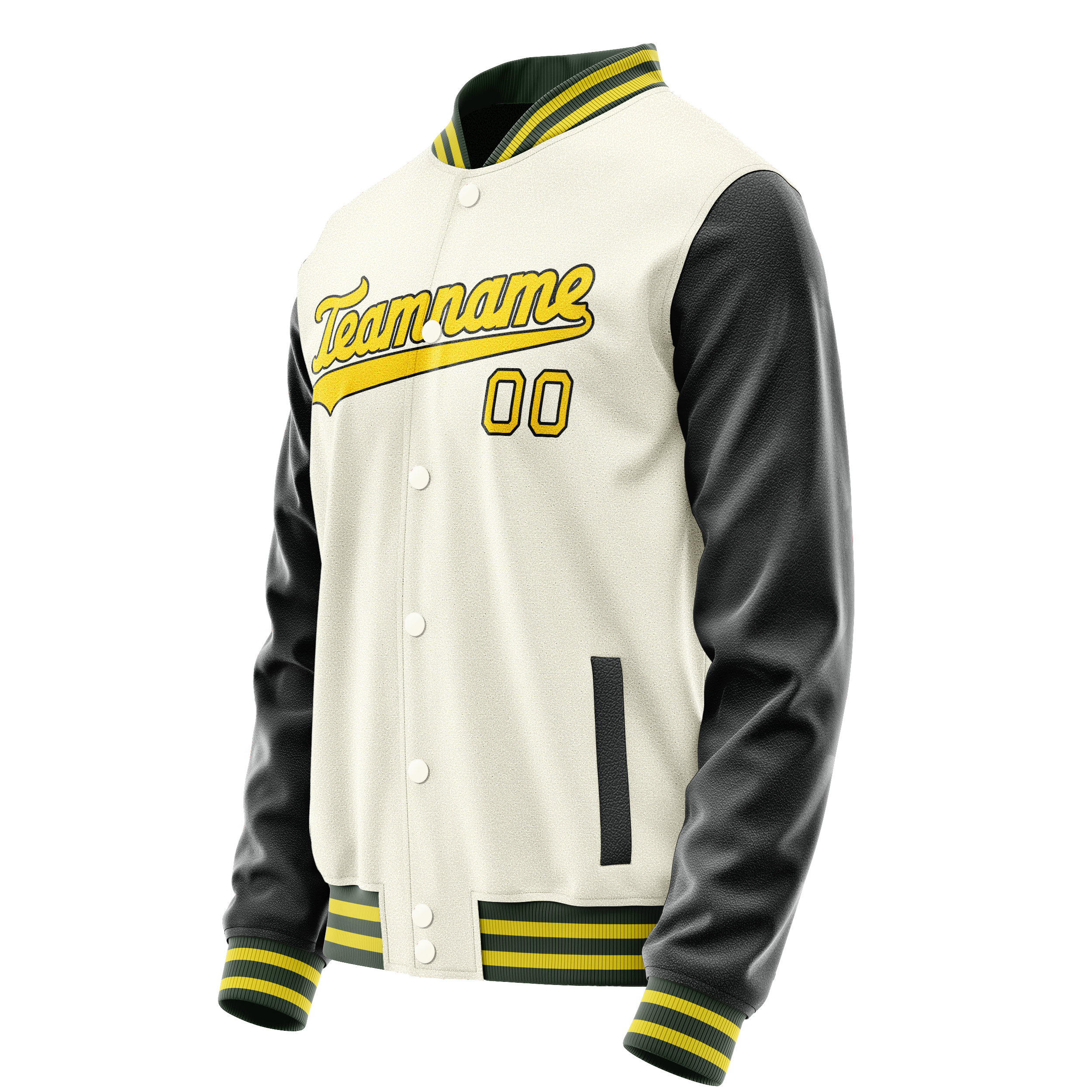 Personalized Cream & Black Solid Color Varsity Letterman Jacket