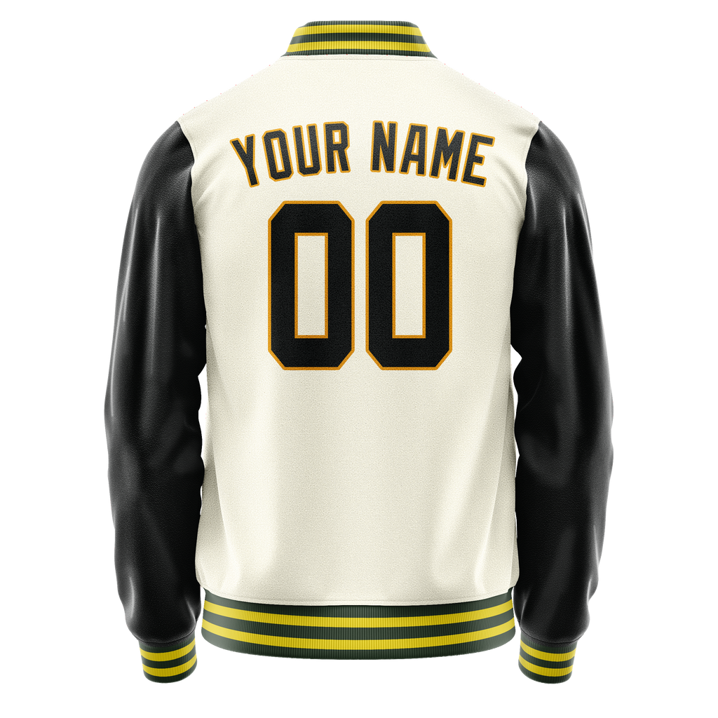 Personalized Cream & Black Solid Color Varsity Letterman Jacket