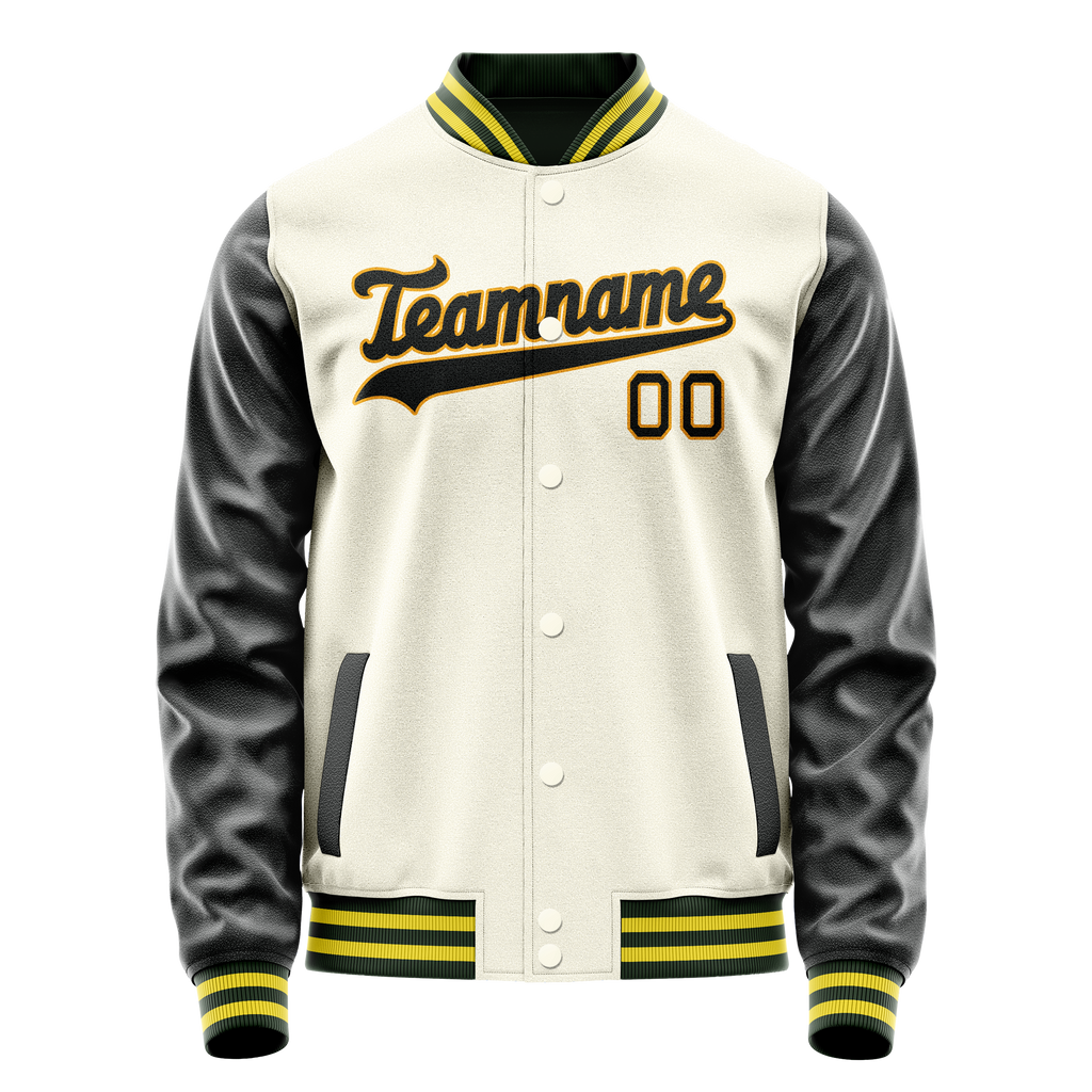 Personalized Cream & Black Solid Color Varsity Letterman Jacket