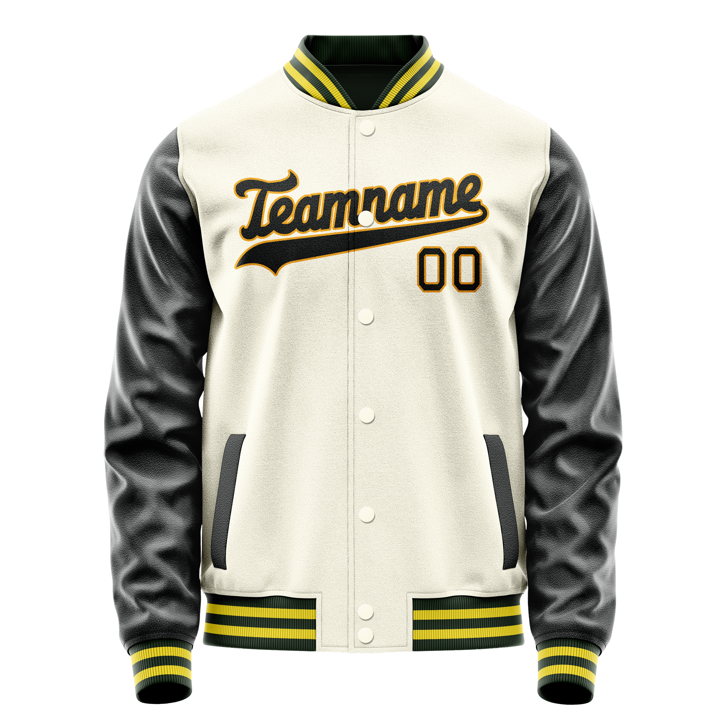 Personalized Cream & Black Solid Color Varsity Letterman Jacket