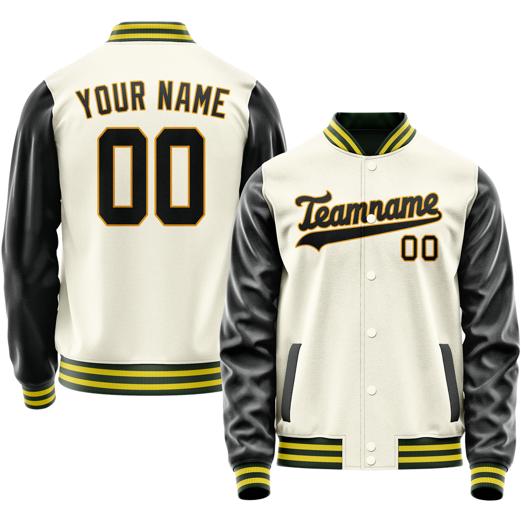 Personalized Cream & Black Solid Color Varsity Letterman Jacket