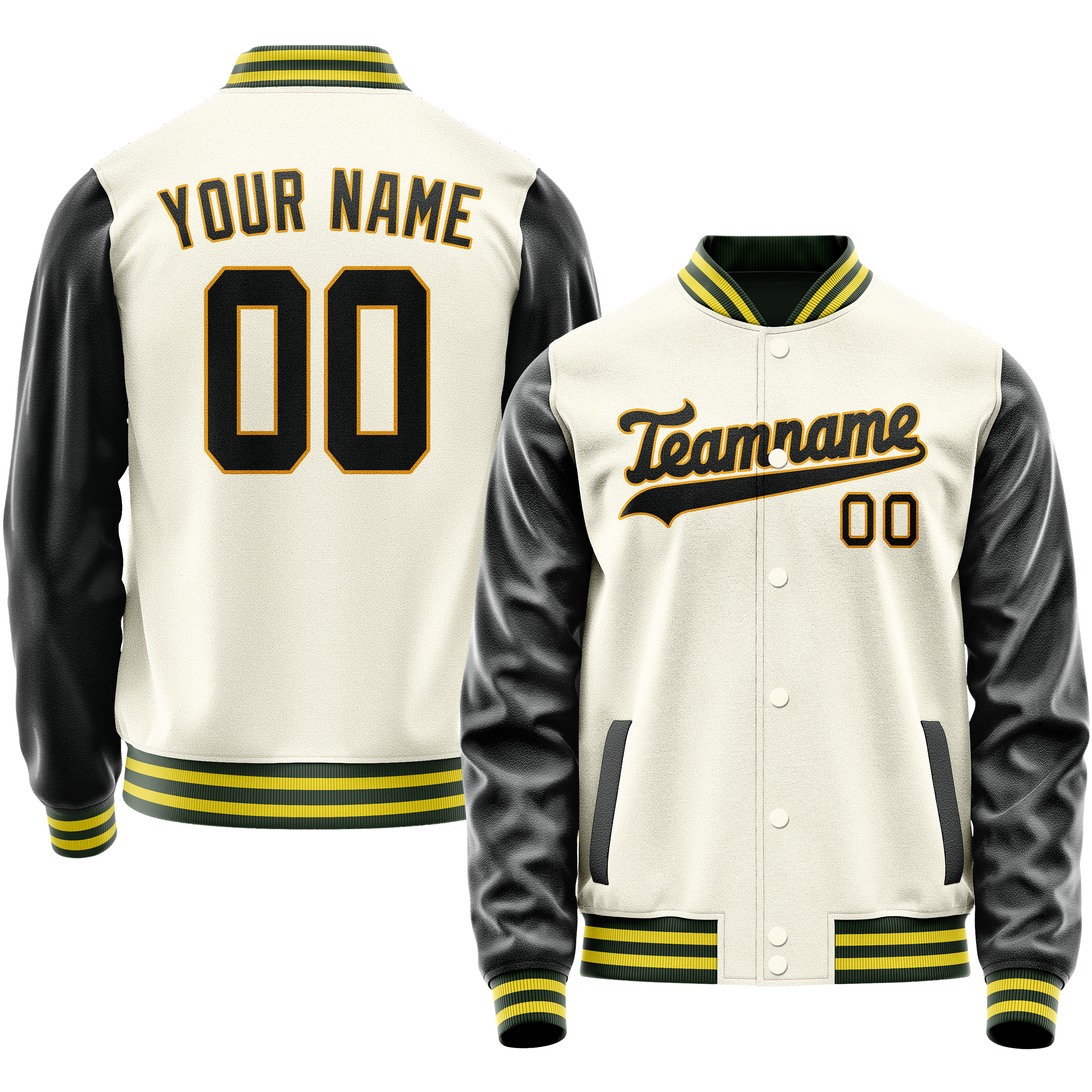 Personalized Cream & Black Solid Color Varsity Letterman Jacket