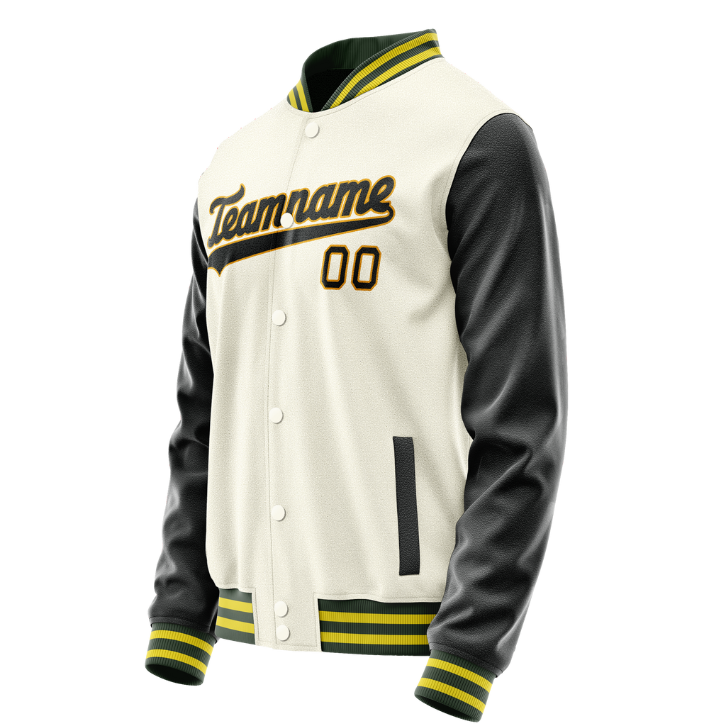 Personalized Cream & Black Solid Color Varsity Letterman Jacket