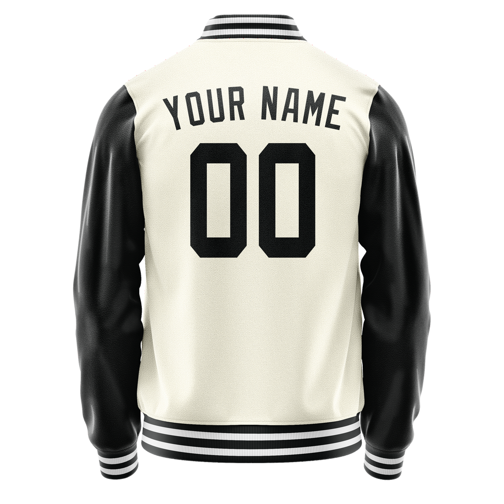 Personalized Cream & Black Solid Color Varsity Letterman Jacket