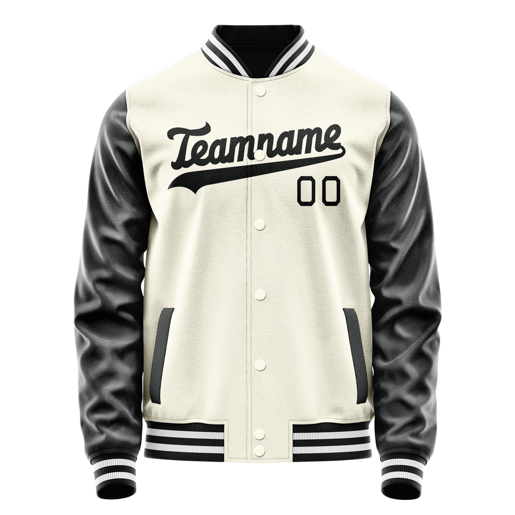 Personalized Cream & Black Solid Color Varsity Letterman Jacket
