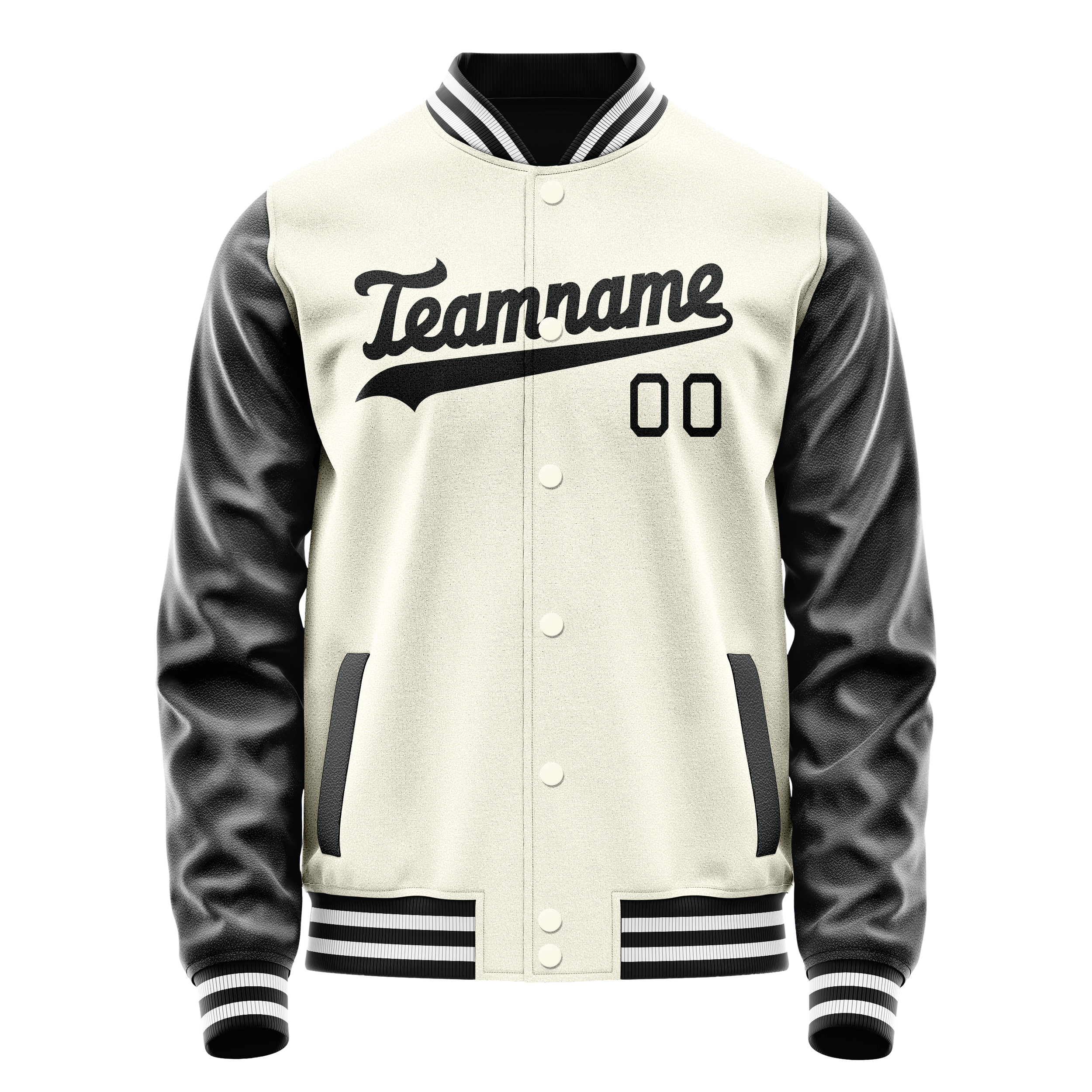 Personalized Cream & Black Solid Color Varsity Letterman Jacket