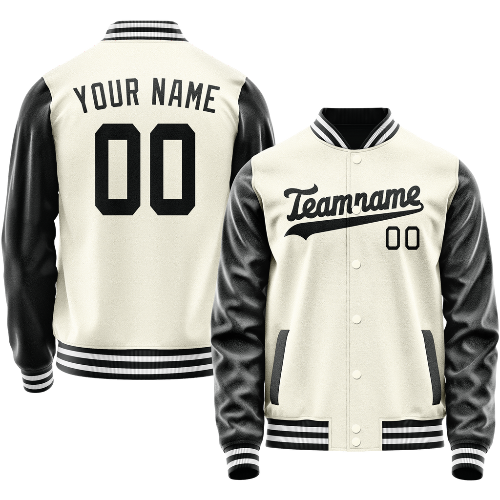 Personalized Cream & Black Solid Color Varsity Letterman Jacket