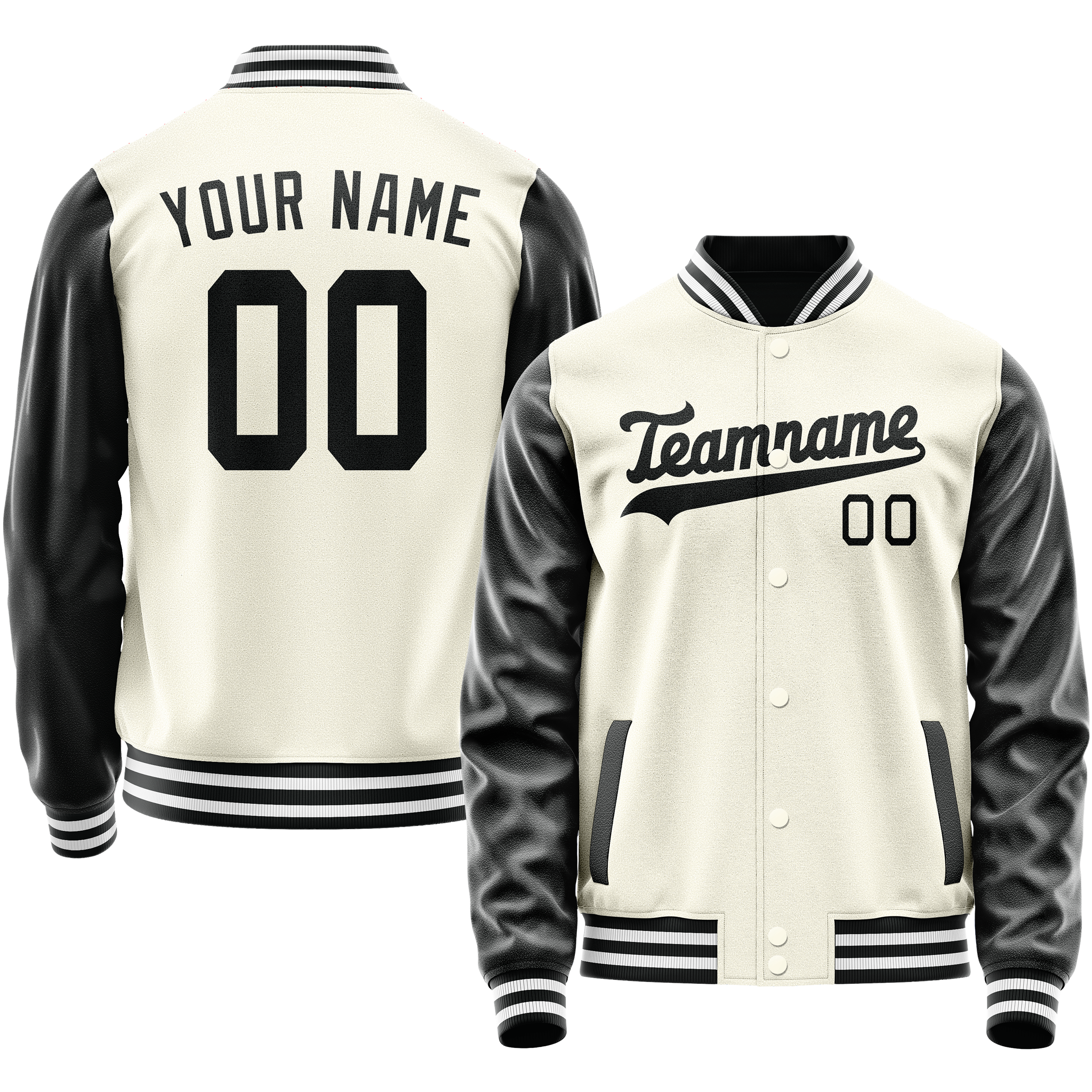 Personalized Cream & Black Solid Color Varsity Letterman Jacket