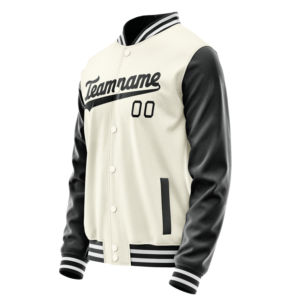 Personalized Cream & Black Solid Color Varsity Letterman Jacket