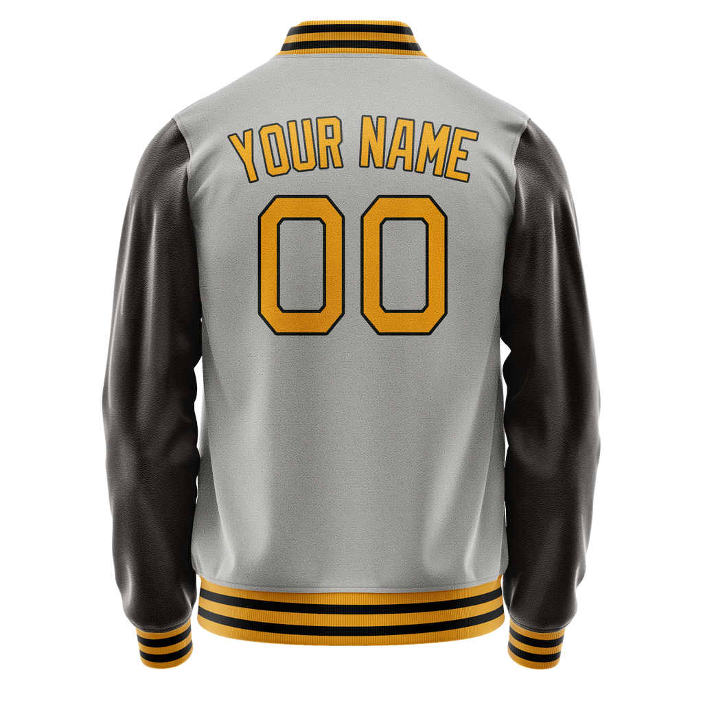 Personalized Gray & Brown Solid Color Varsity Letterman Jacket