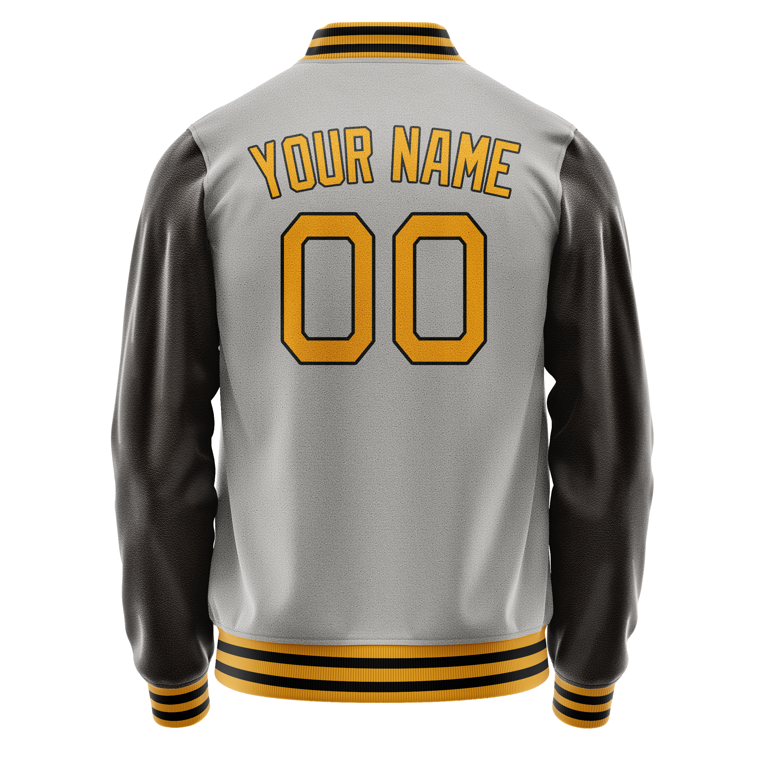 Personalized Gray & Brown Solid Color Varsity Letterman Jacket