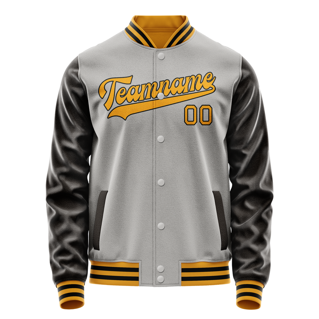 Personalized Gray & Brown Solid Color Varsity Letterman Jacket
