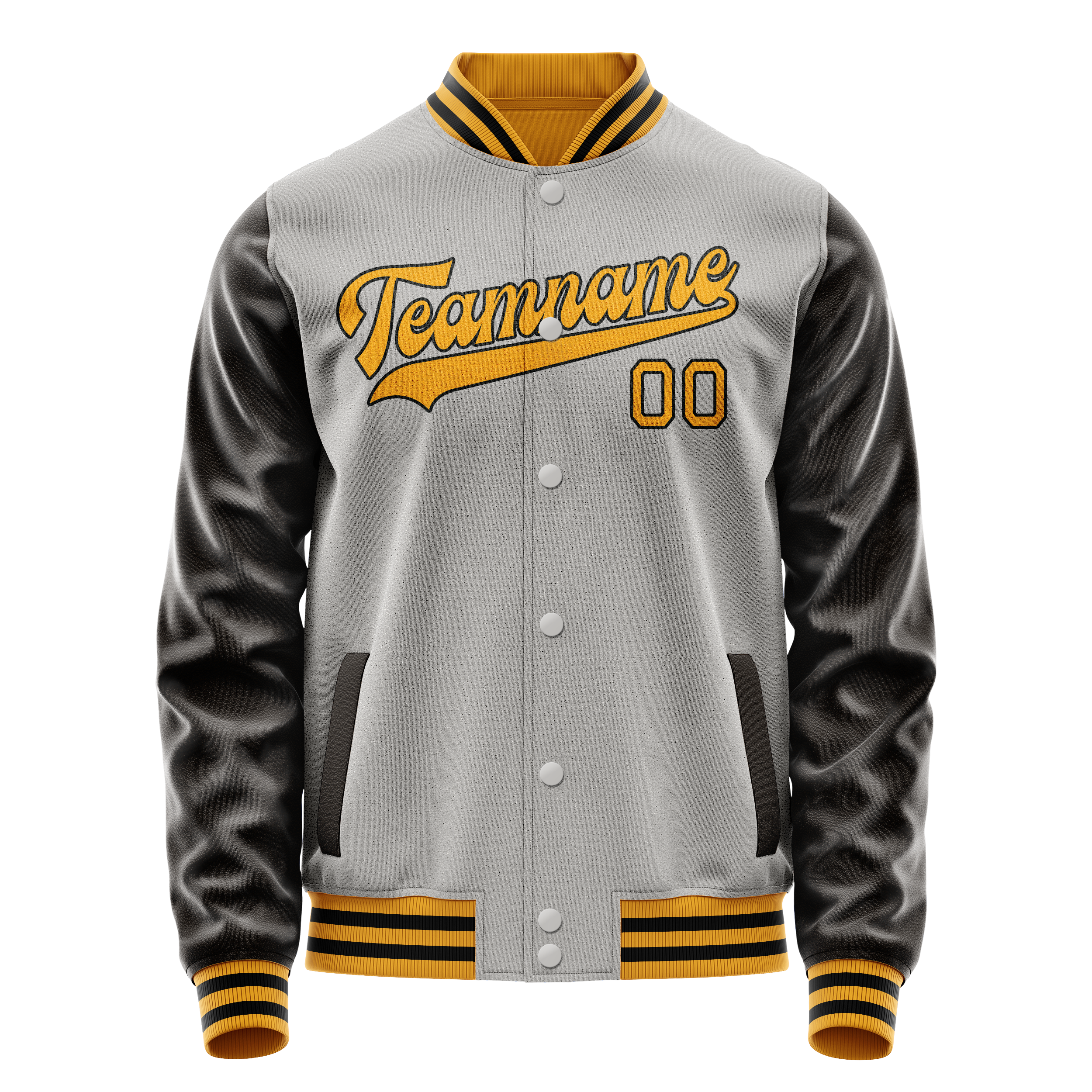 Personalized Gray & Brown Solid Color Varsity Letterman Jacket