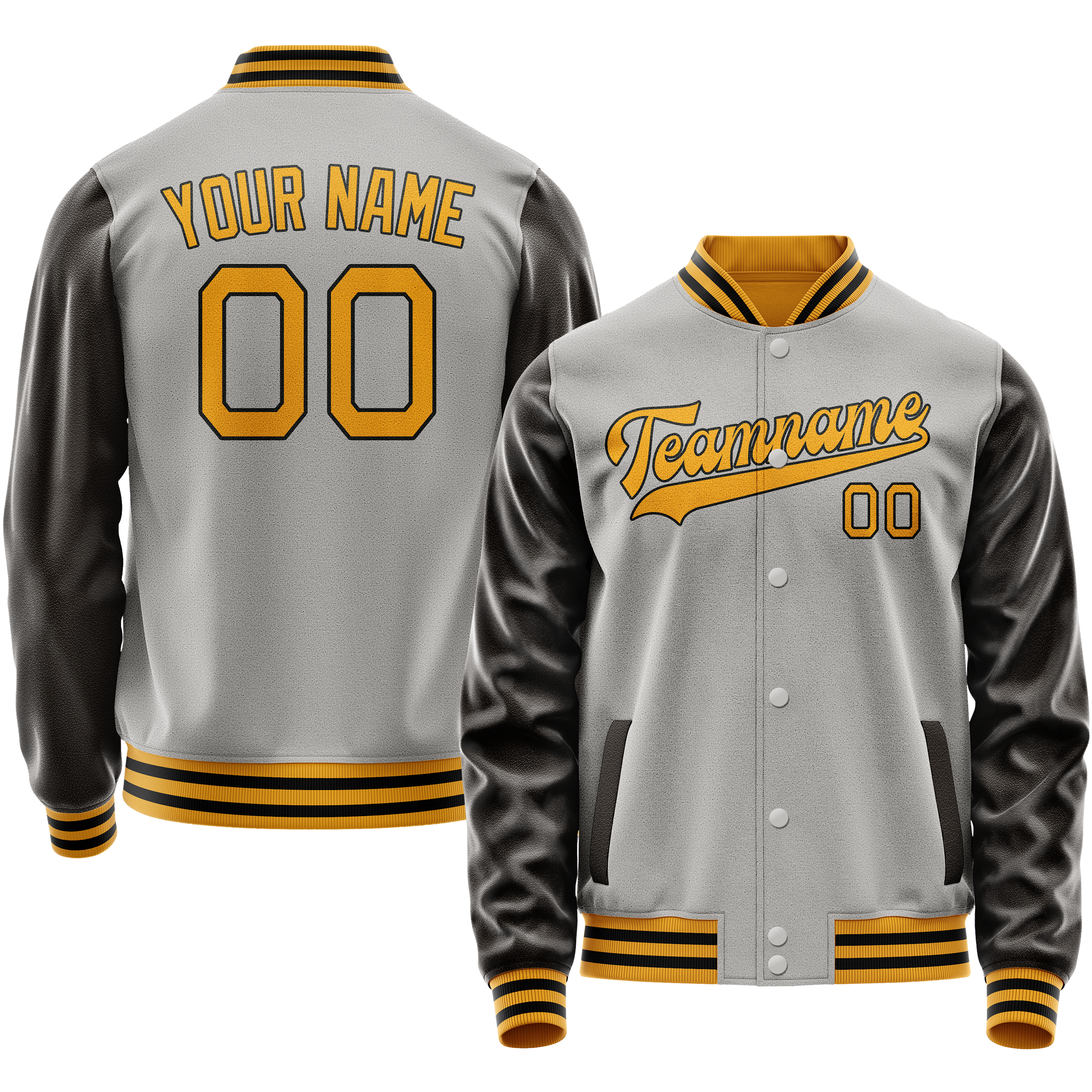 Personalized Gray & Brown Solid Color Varsity Letterman Jacket