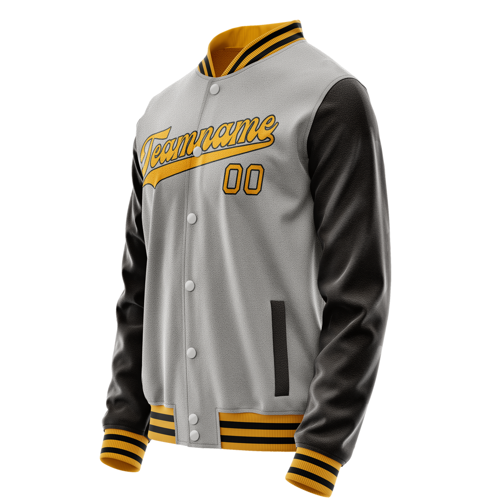 Personalized Gray & Brown Solid Color Varsity Letterman Jacket