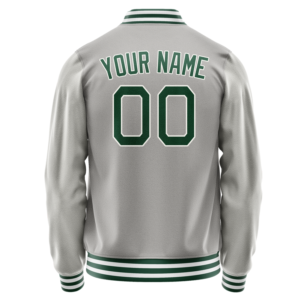 Personalized Gray & Green Solid Color Varsity Letterman Jacket