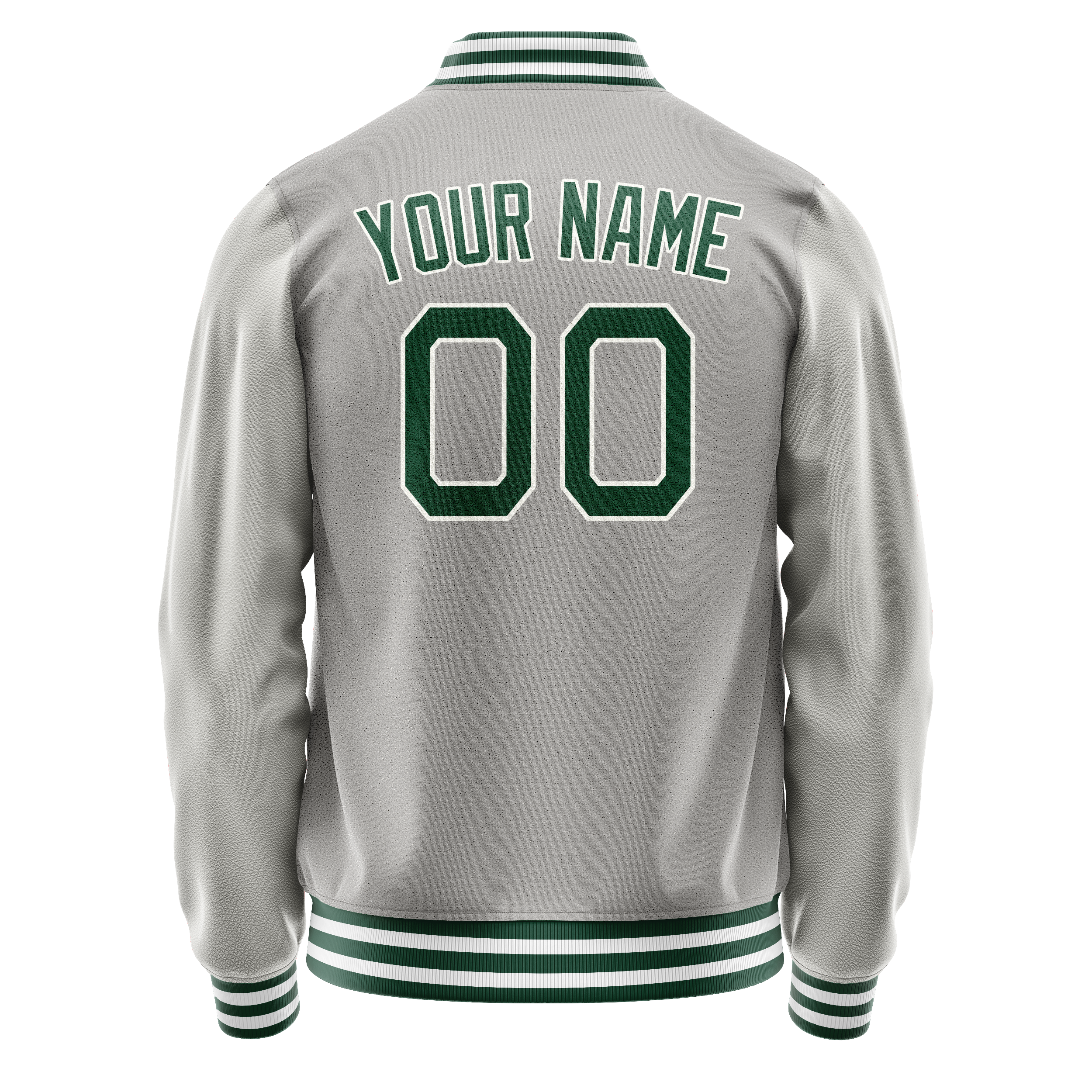 Personalized Gray & Green Solid Color Varsity Letterman Jacket