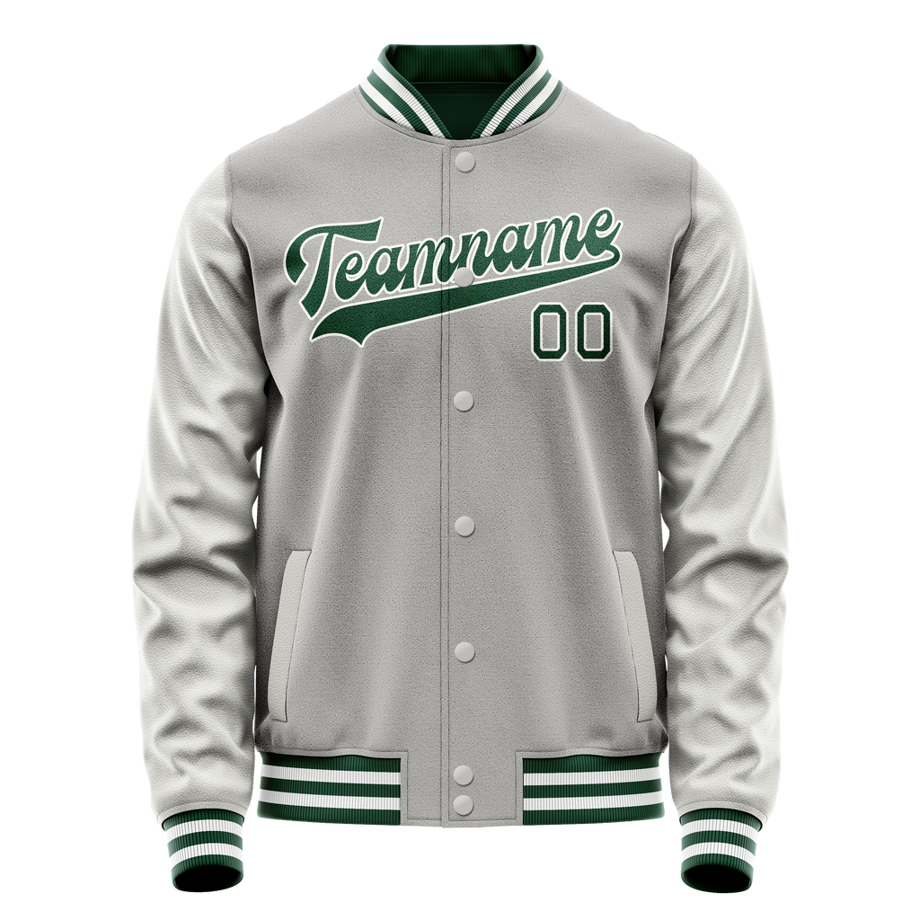 Personalized Gray & Green Solid Color Varsity Letterman Jacket