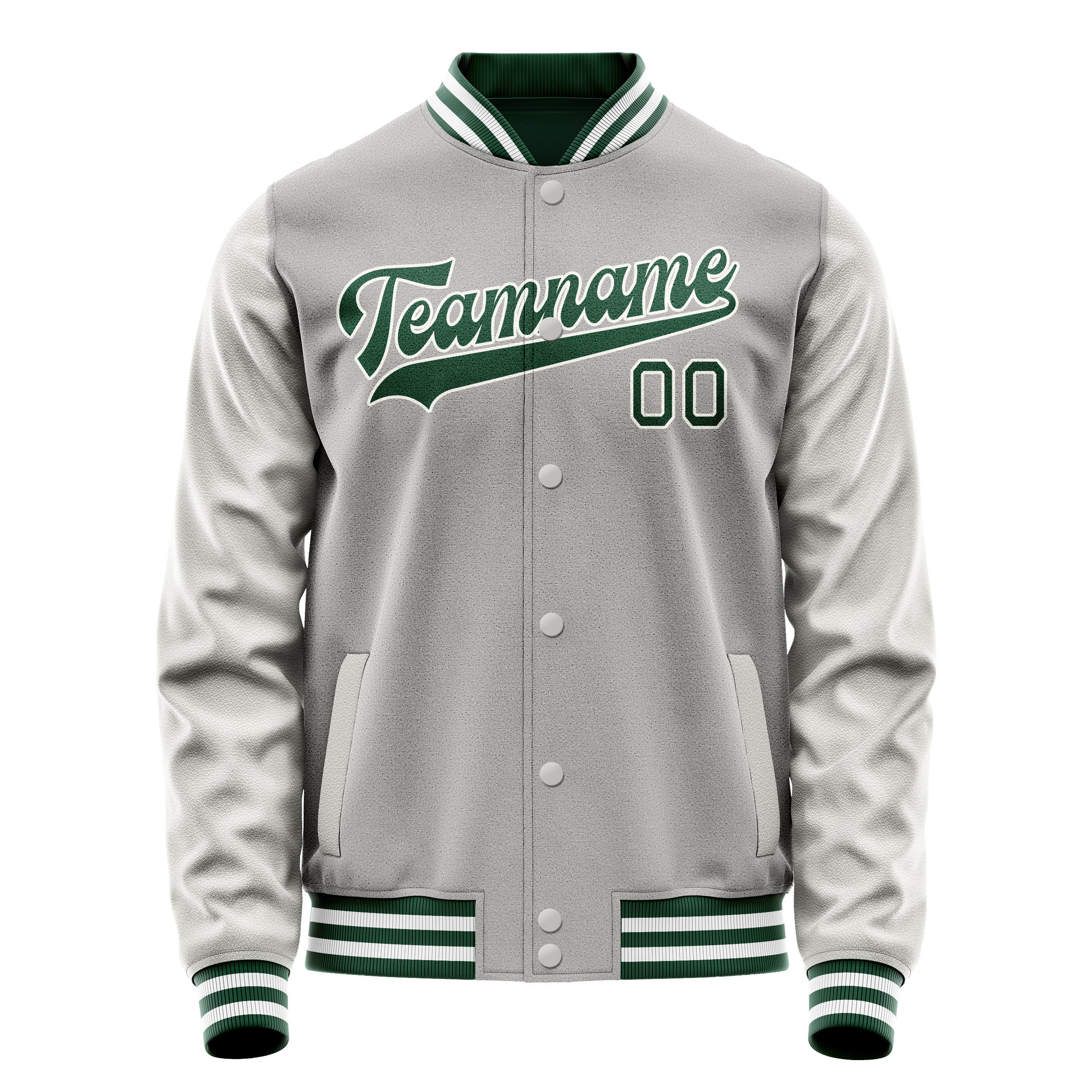 Personalized Gray & Green Solid Color Varsity Letterman Jacket