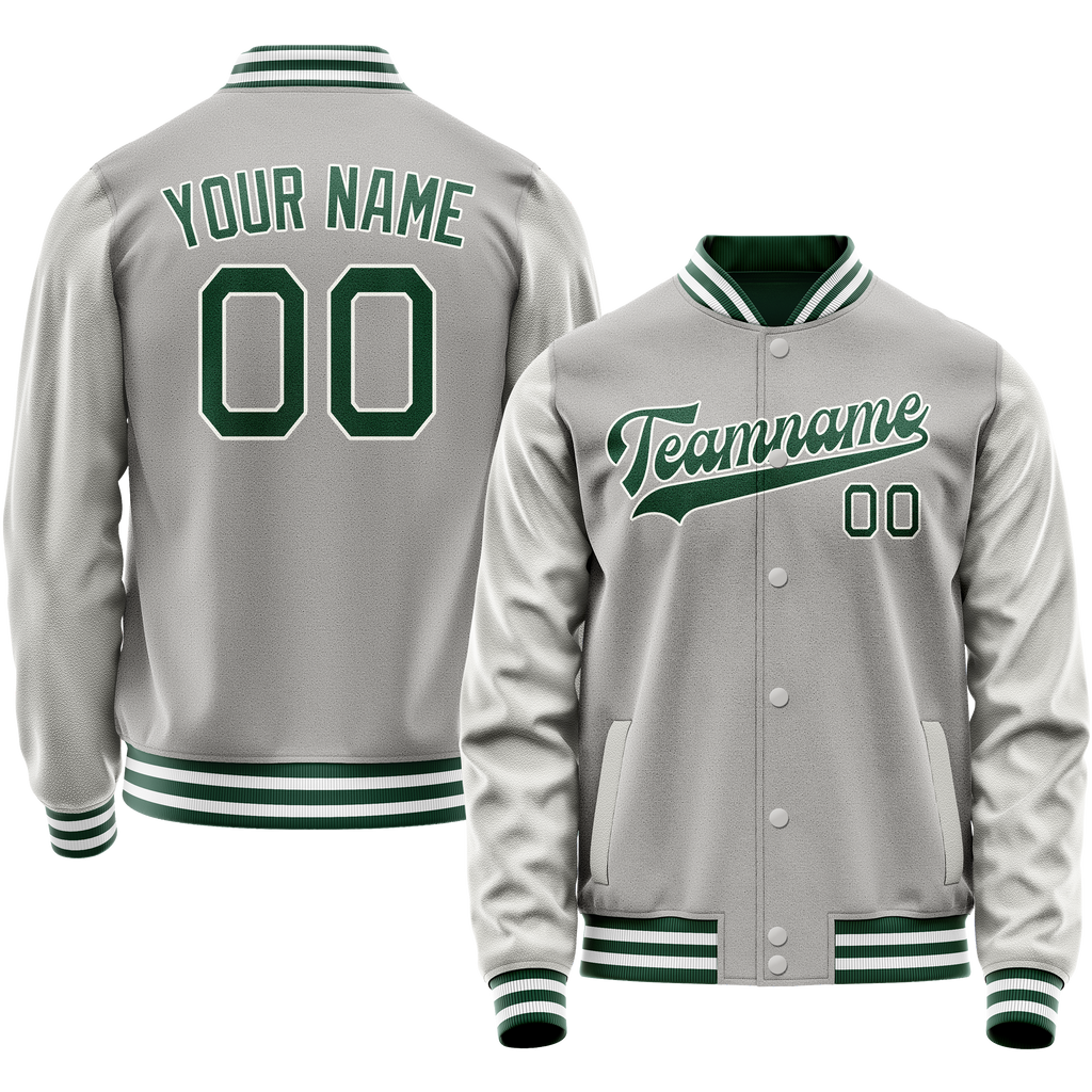 Personalized Gray & Green Solid Color Varsity Letterman Jacket