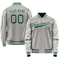Personalized Gray & Green Solid Color Varsity Letterman Jacket