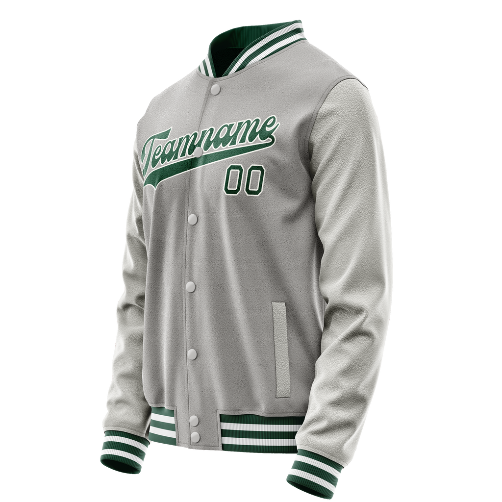 Personalized Gray & Green Solid Color Varsity Letterman Jacket