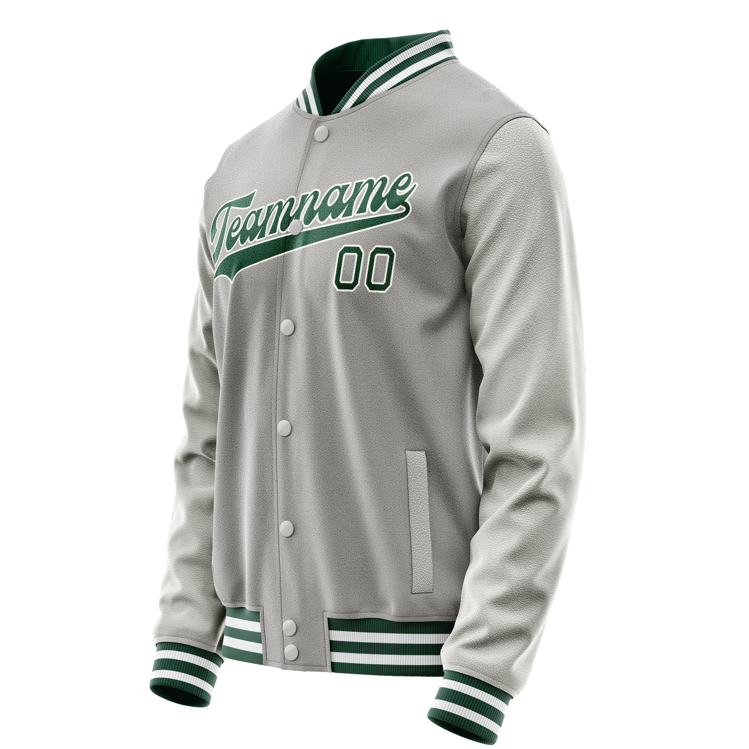 Personalized Gray & Green Solid Color Varsity Letterman Jacket