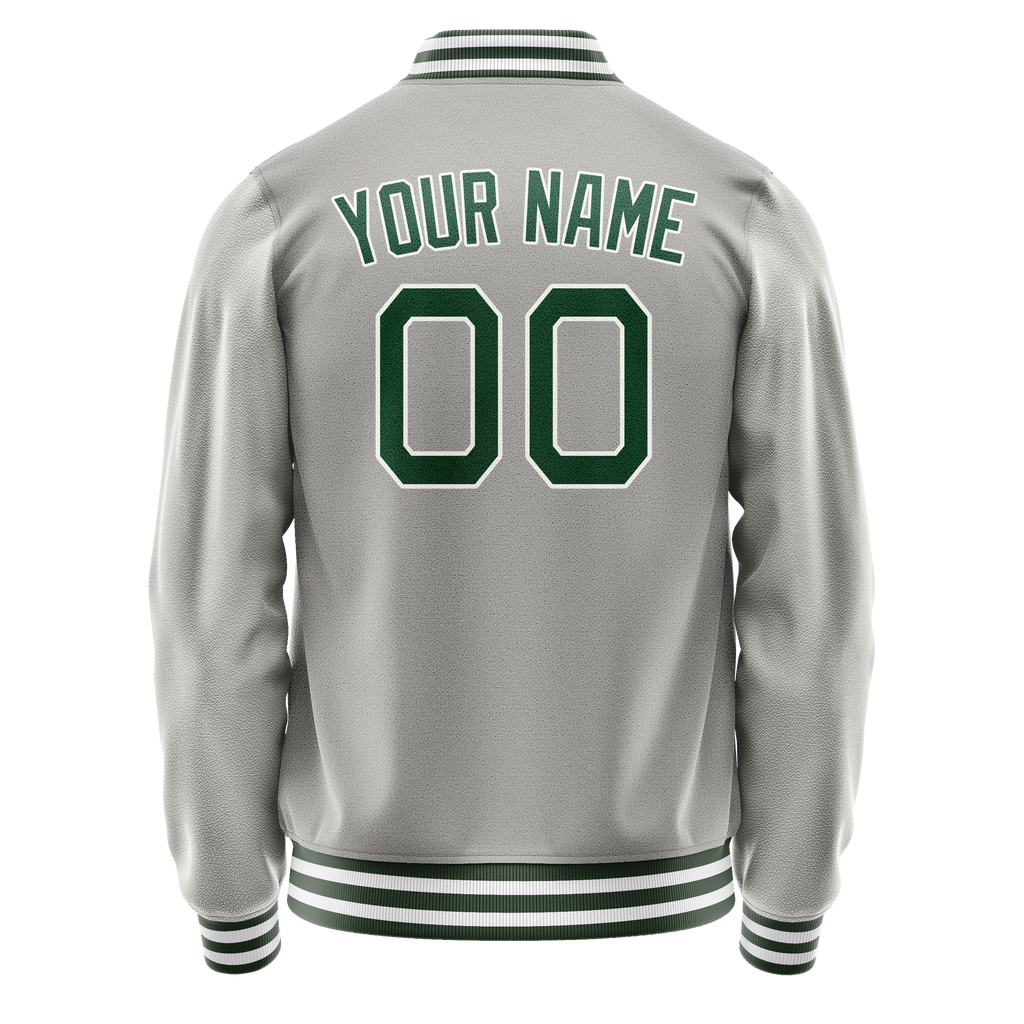 Personalized Gray & Green Solid Color Varsity Letterman Jacket