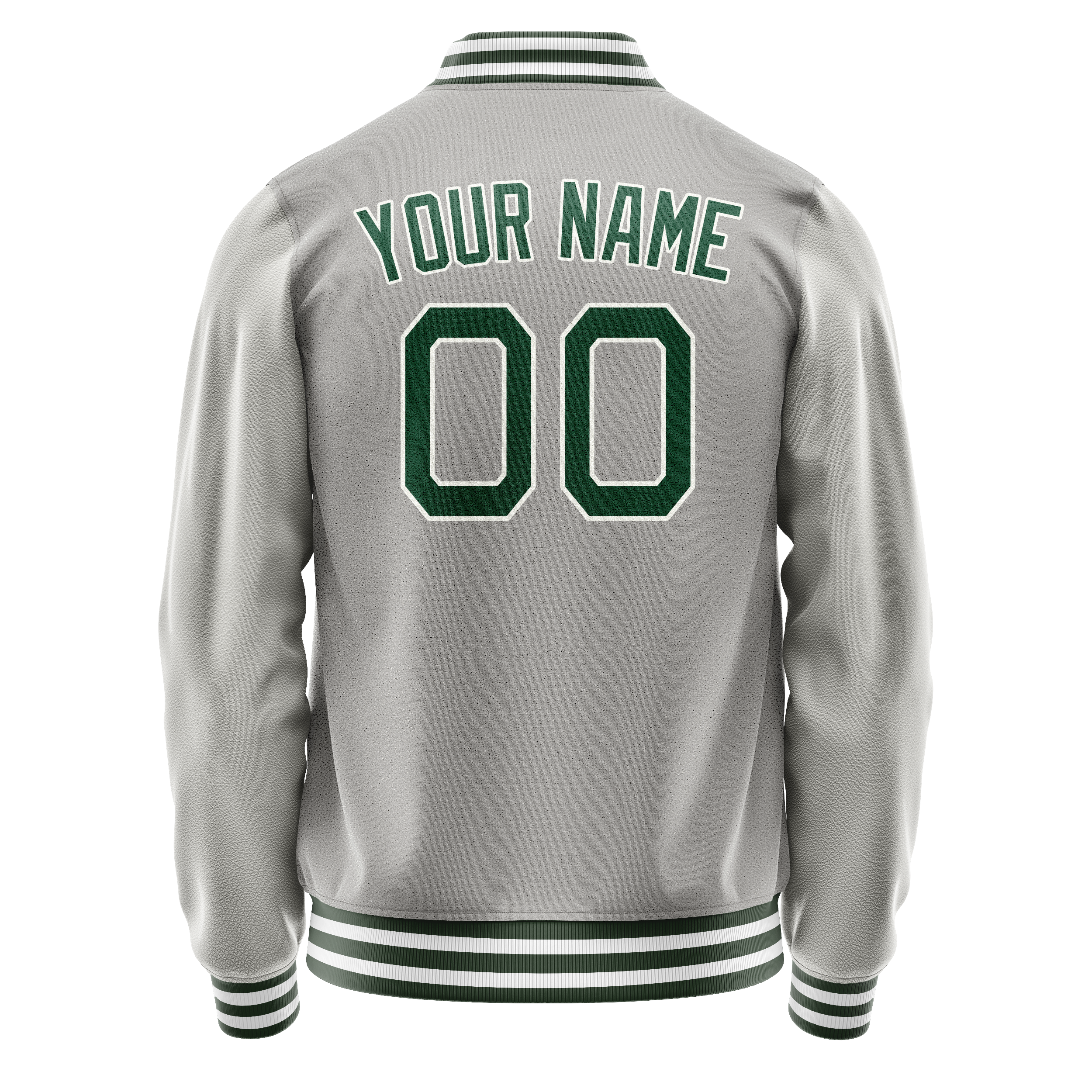 Personalized Gray & Green Solid Color Varsity Letterman Jacket