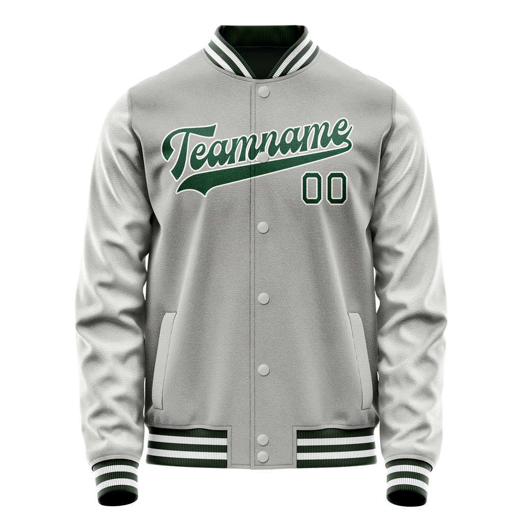 Personalized Gray & Green Solid Color Varsity Letterman Jacket