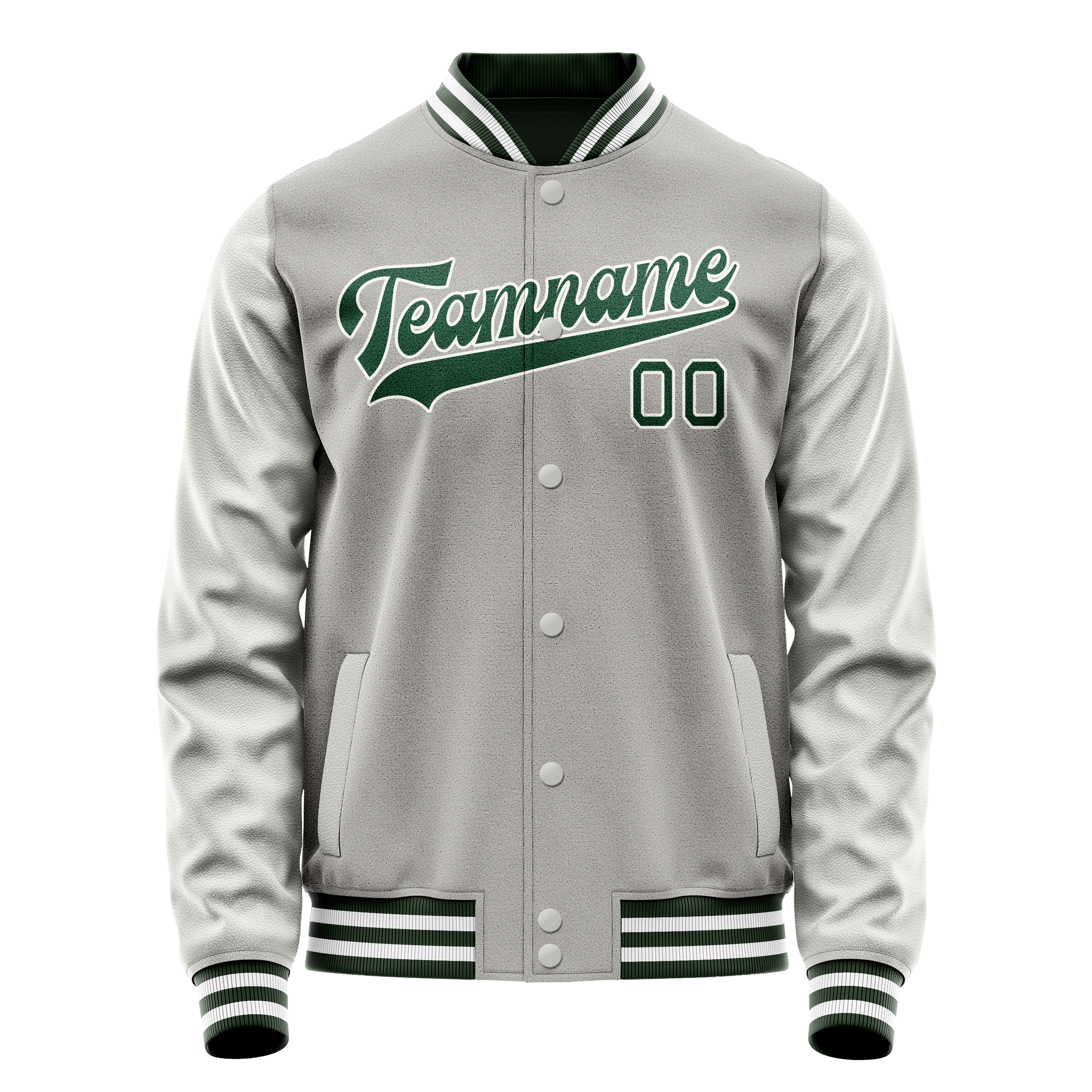Personalized Gray & Green Solid Color Varsity Letterman Jacket