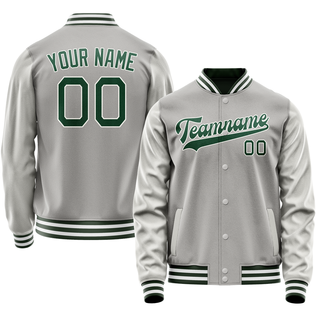 Personalized Gray & Green Solid Color Varsity Letterman Jacket
