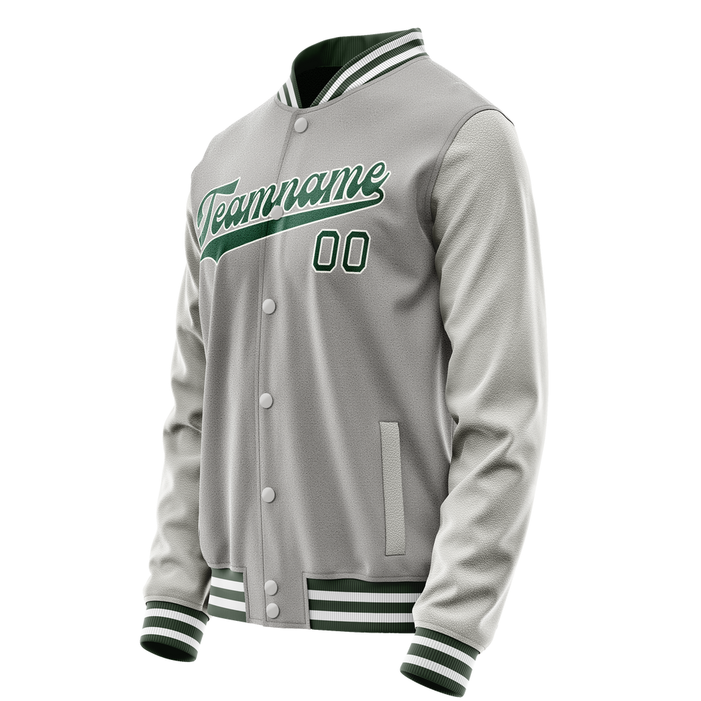Personalized Gray & Green Solid Color Varsity Letterman Jacket