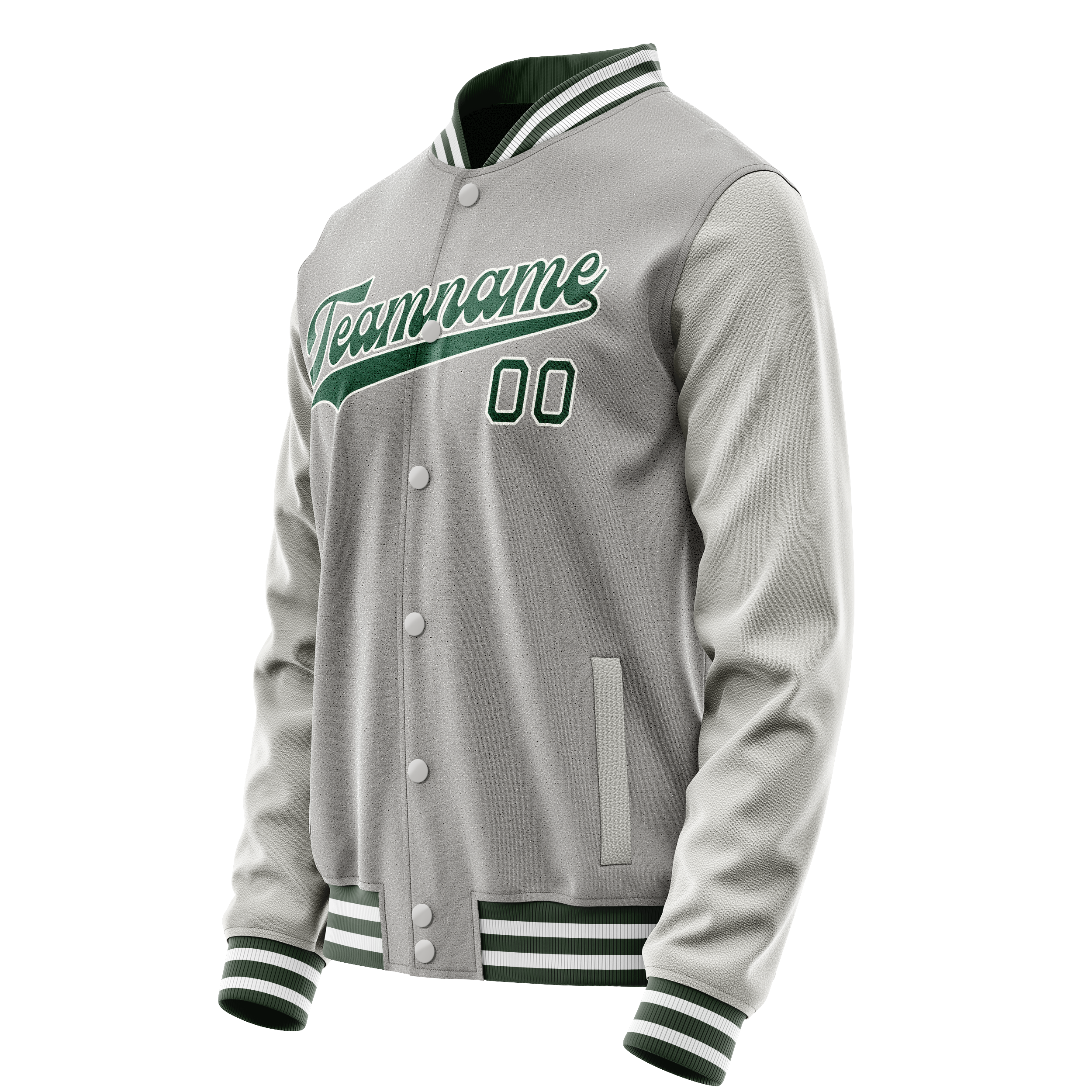 Personalized Gray & Green Solid Color Varsity Letterman Jacket