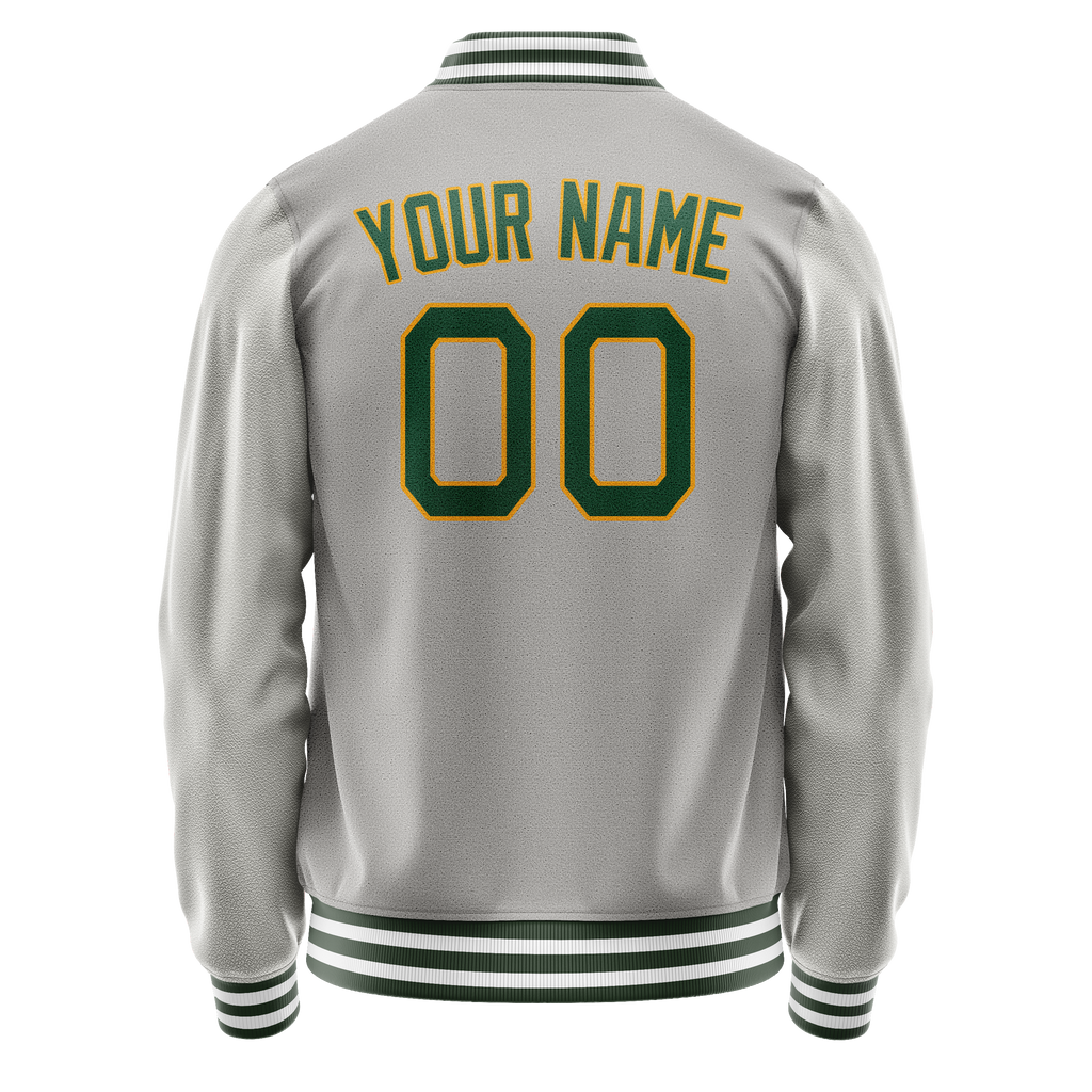 Personalized Gray & Green Solid Color Varsity Letterman Jacket