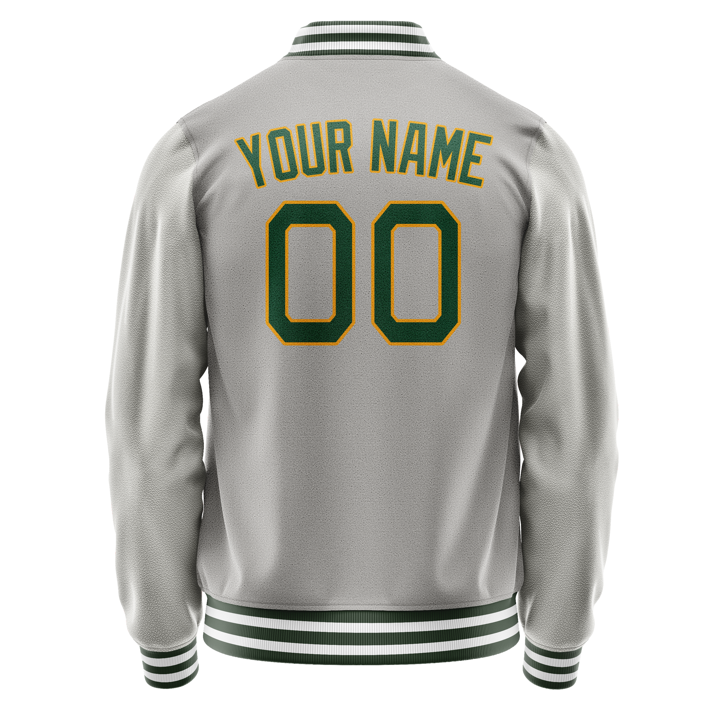 Personalized Gray & Green Solid Color Varsity Letterman Jacket