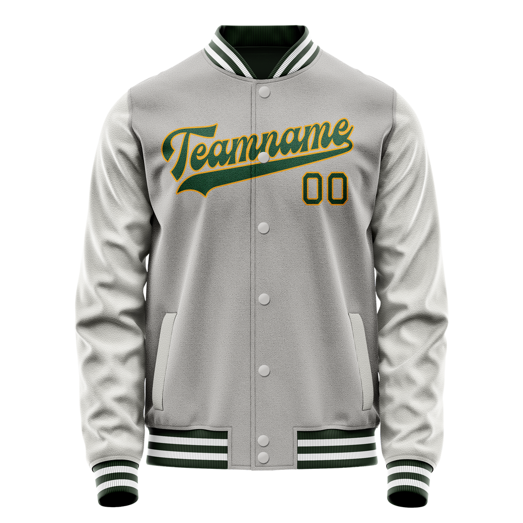 Personalized Gray & Green Solid Color Varsity Letterman Jacket