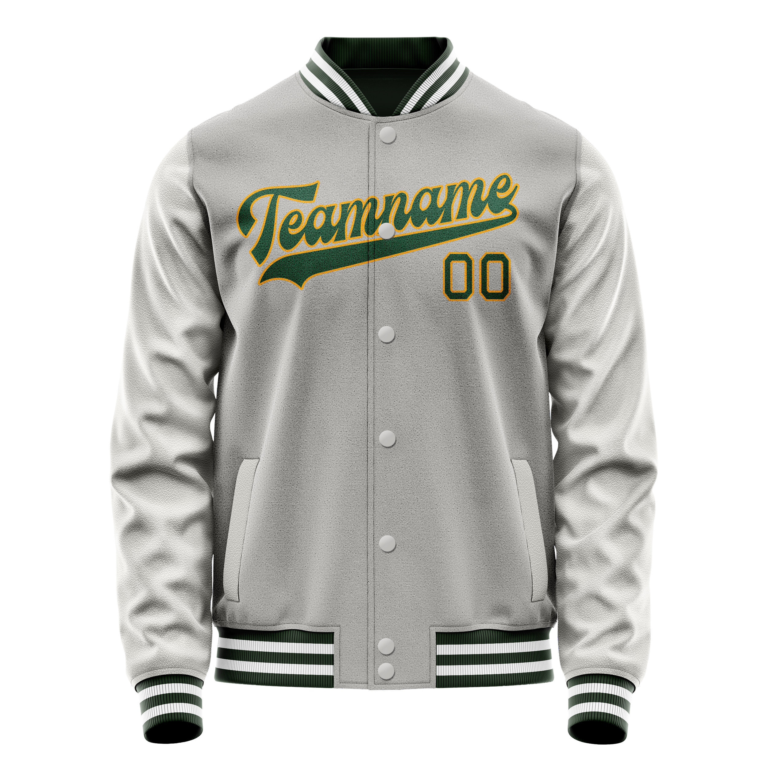 Personalized Gray & Green Solid Color Varsity Letterman Jacket