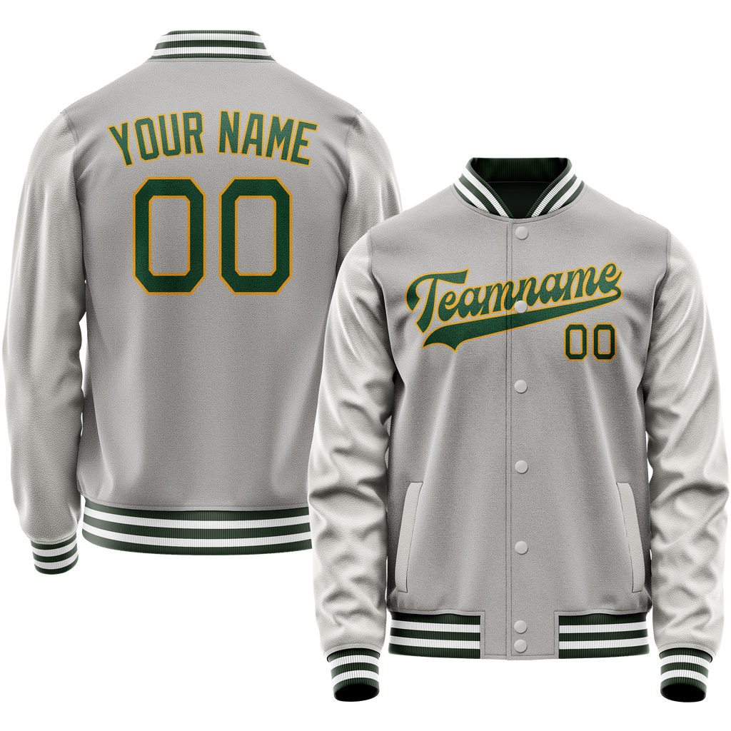 Personalized Gray & Green Solid Color Varsity Letterman Jacket