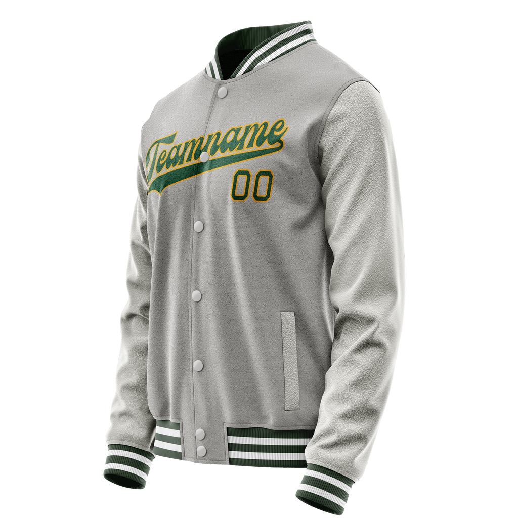 Personalized Gray & Green Solid Color Varsity Letterman Jacket