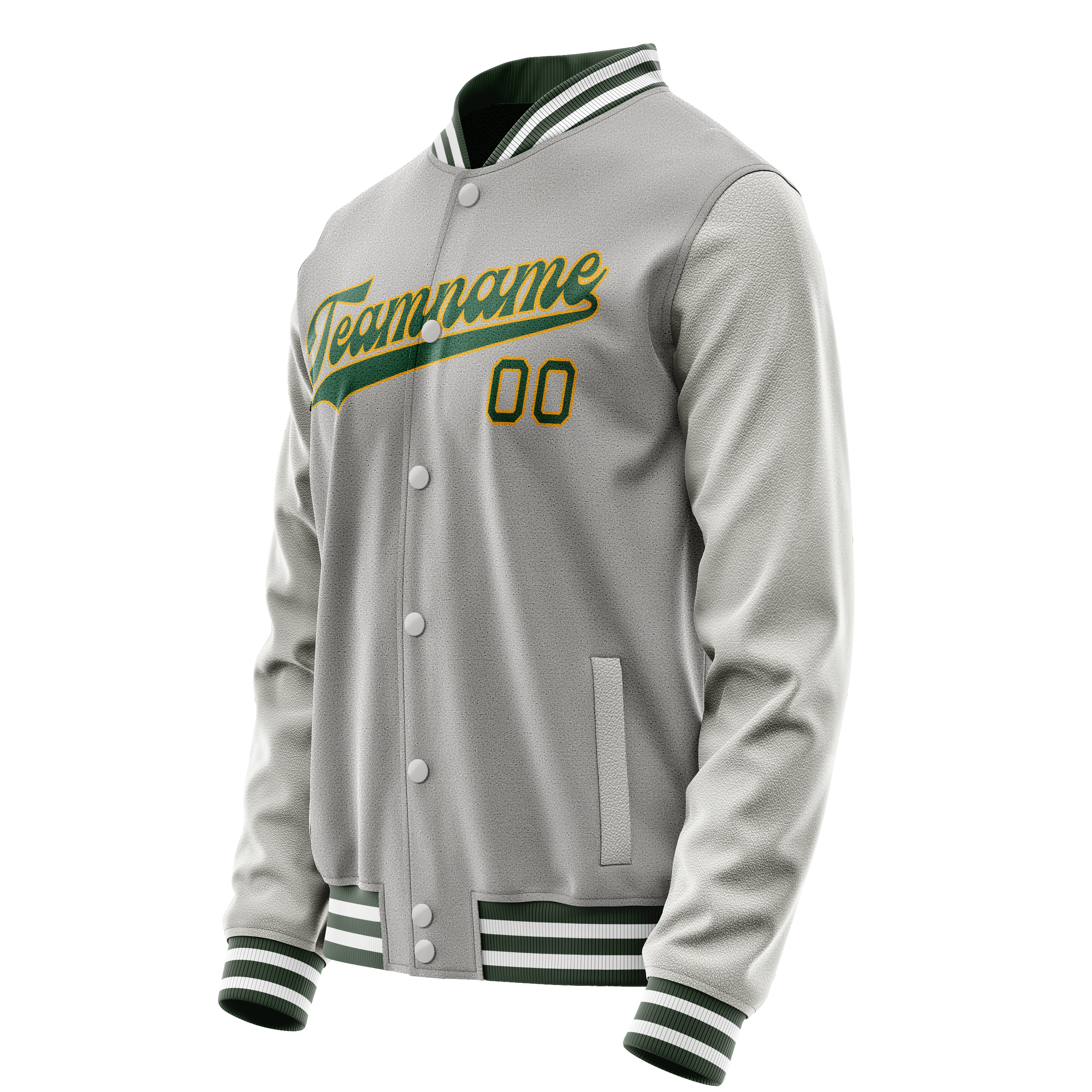 Personalized Gray & Green Solid Color Varsity Letterman Jacket