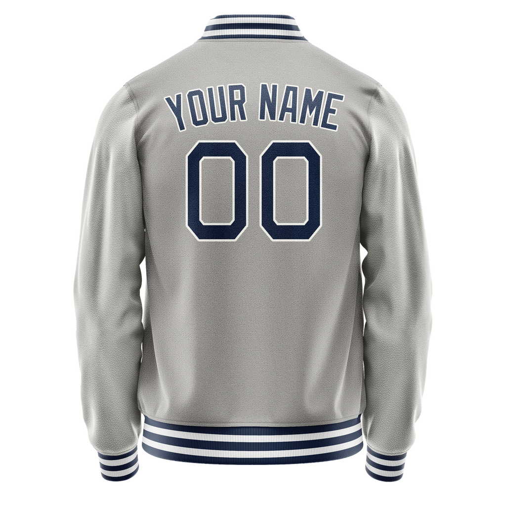 Personalized Gray & Navy Solid Color Varsity Letterman Jacket