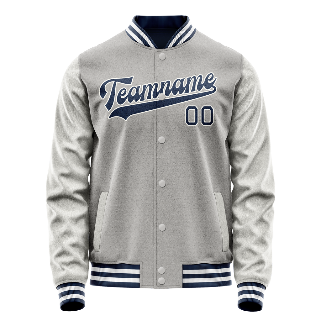 Personalized Gray & Navy Solid Color Varsity Letterman Jacket
