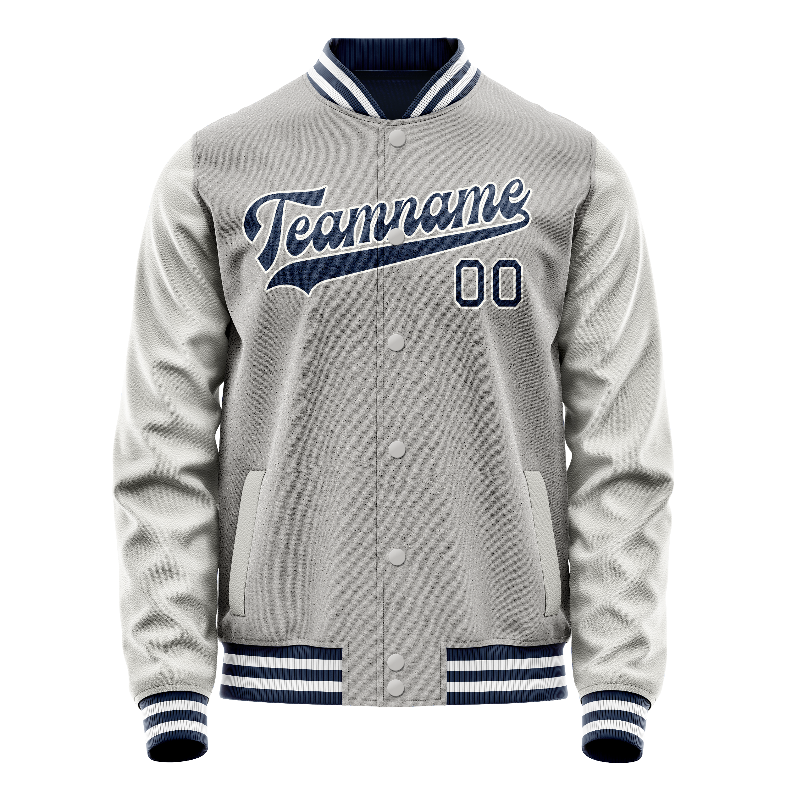 Personalized Gray & Navy Solid Color Varsity Letterman Jacket