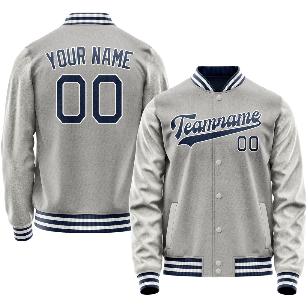 Personalized Gray & Navy Solid Color Varsity Letterman Jacket