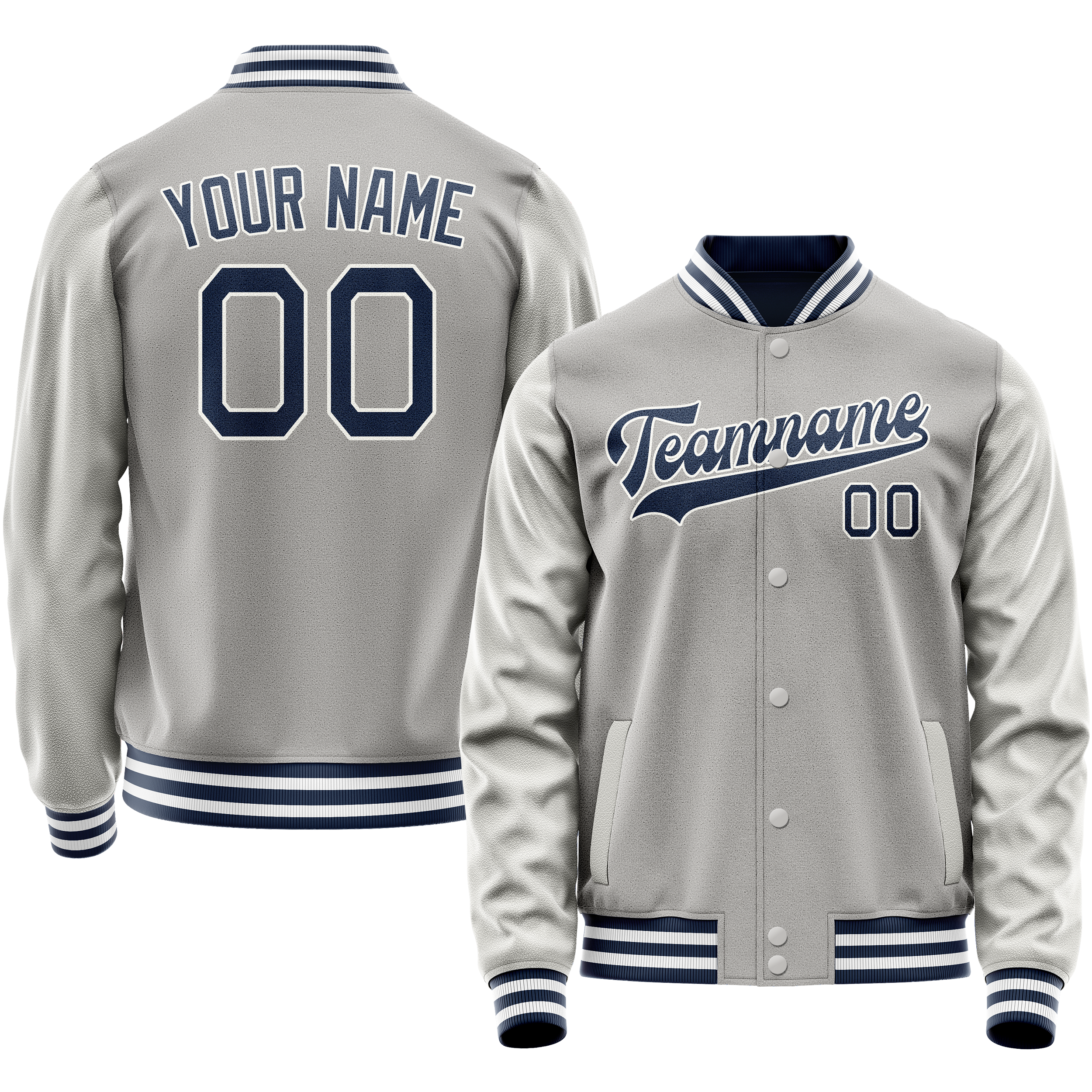 Personalized Gray & Navy Solid Color Varsity Letterman Jacket