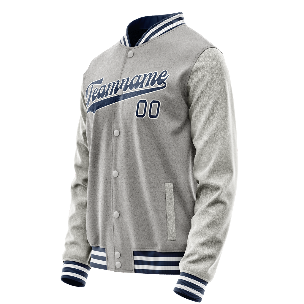 Personalized Gray & Navy Solid Color Varsity Letterman Jacket